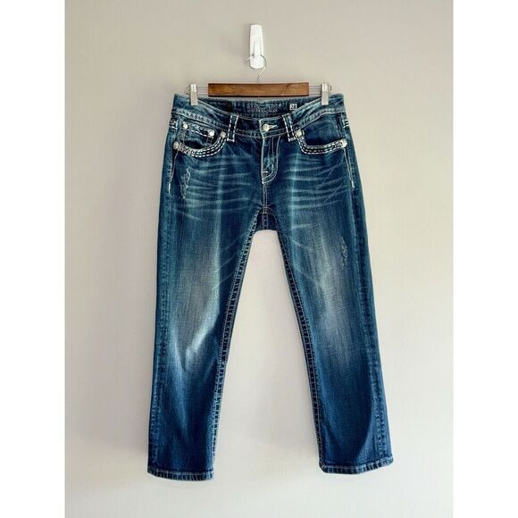 Miss Me Jeans Easy Capri Flap Pockets Thick Stitch Western Rhinestone Stretch 28 - Picture 12 of 12